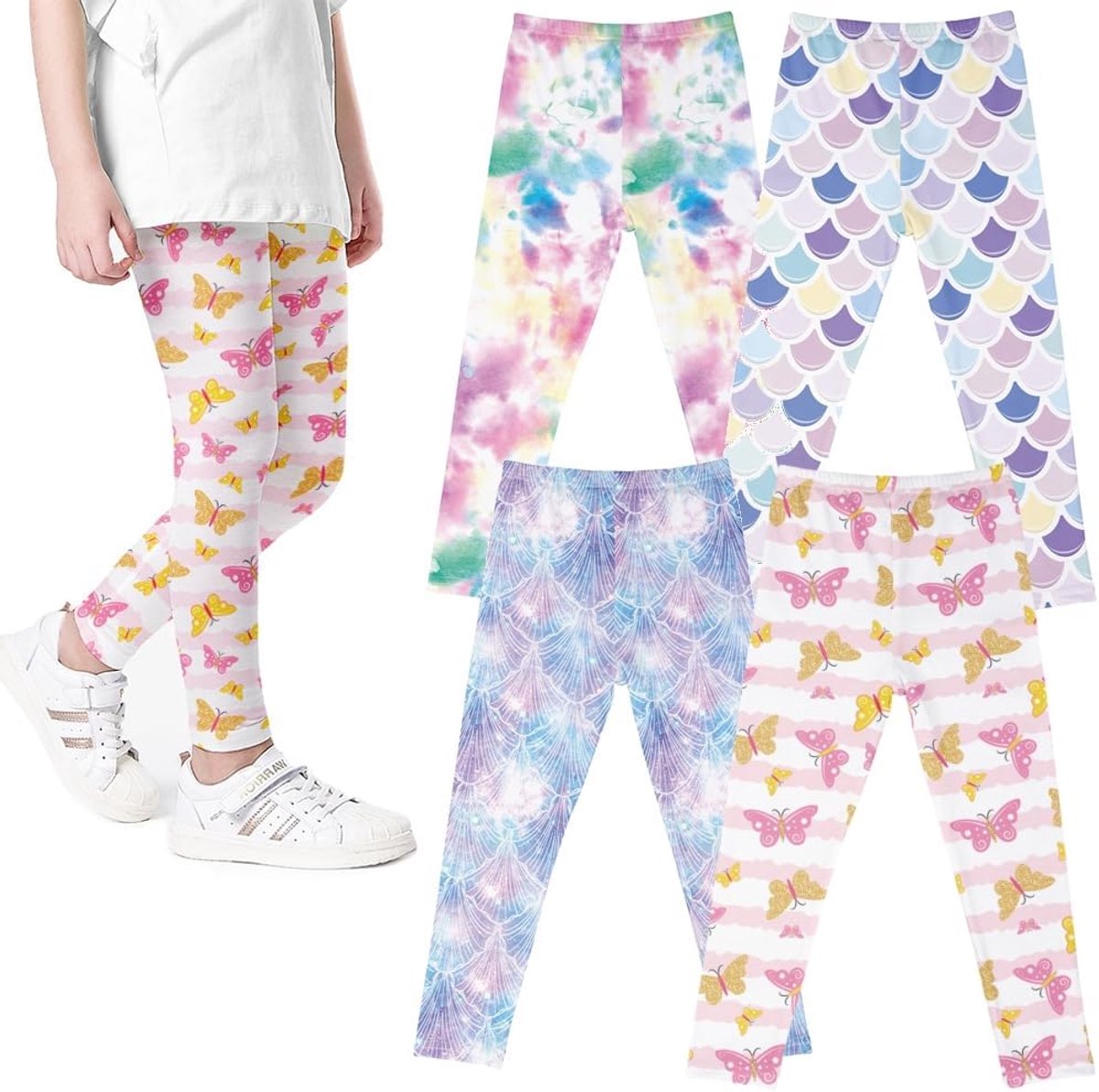 4 Pack Kids Meisjes Broek Bloemen Patroon Stretch Leggings (2-13Years)
