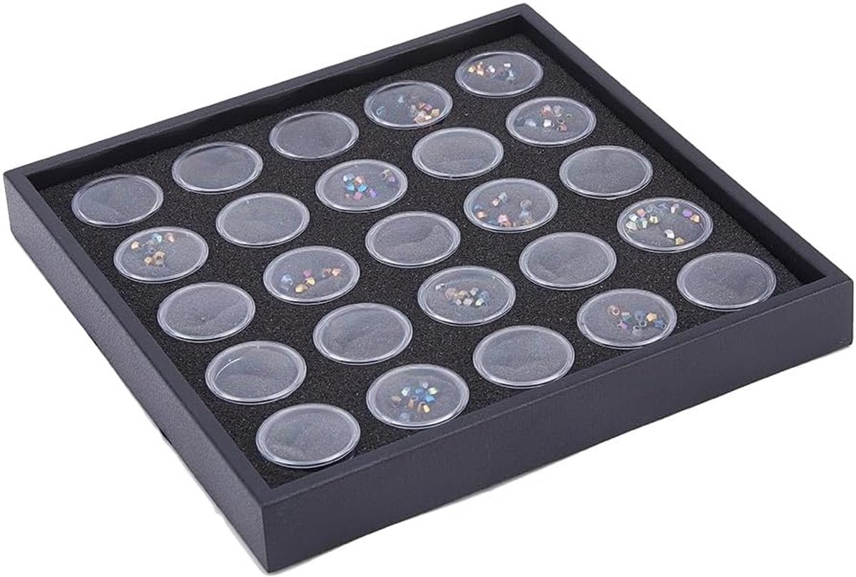 Dailygoods- Presentatiedoos met diamanten - Opbergdoos voor sieraden - Lege ronde opbergdozen - Robuuste kunststof - Draagbaar en geordend - Ideaal vo