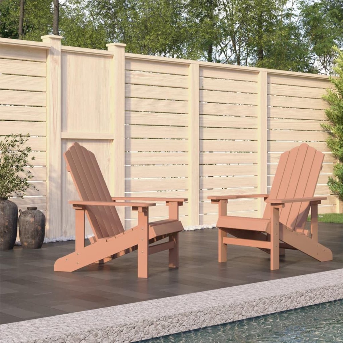 Tuinstoelen 2 stuks HDPE bruin terrasstoelen met brede armleuningen en hoge rugleuning belastbaar tot 110 kg