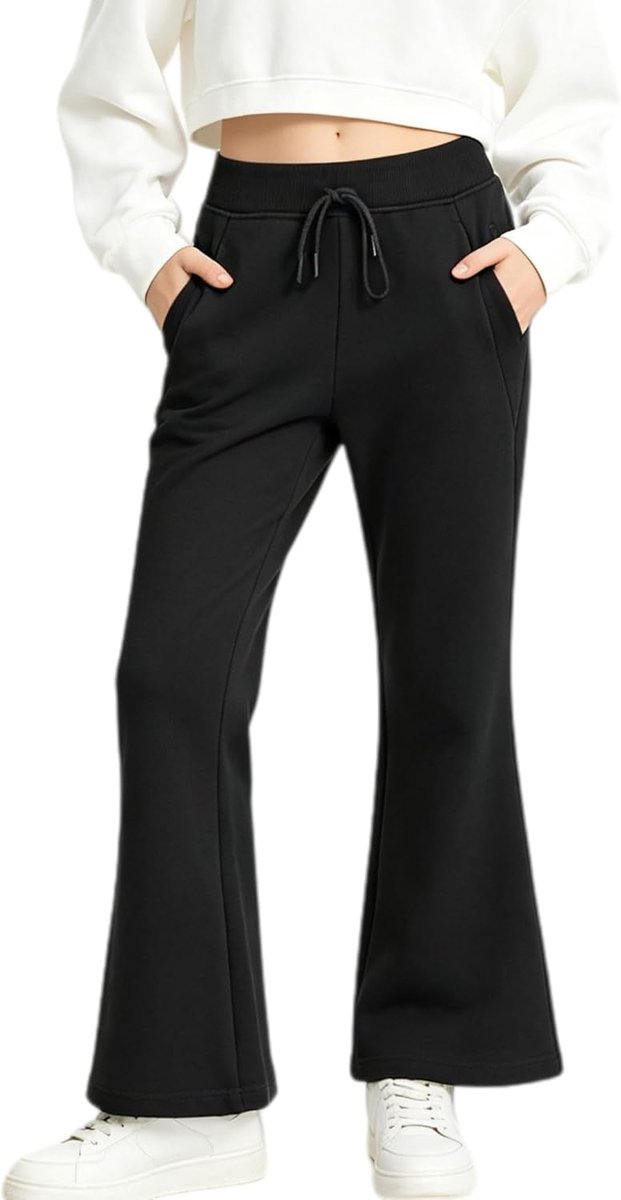 Meisjes Jersey Pull Up Broek, Bootcut Elastische Taille Schooluniform Effen Uitlopende Joggers Broek