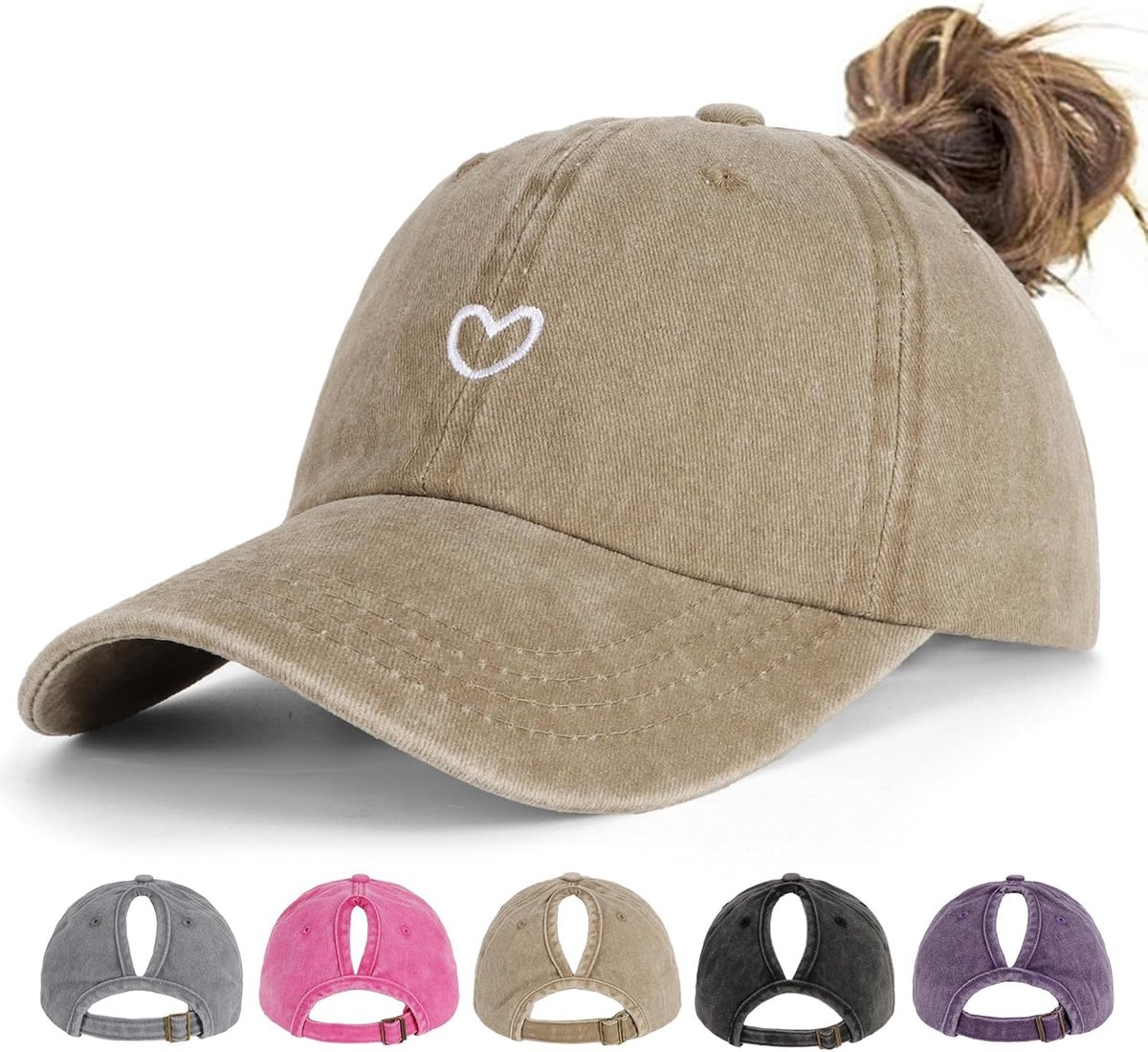 Baseballcaps voor dames, ademend, verstelbare baseballpet, zonnehoed met vlechtgat, sport, outdoor