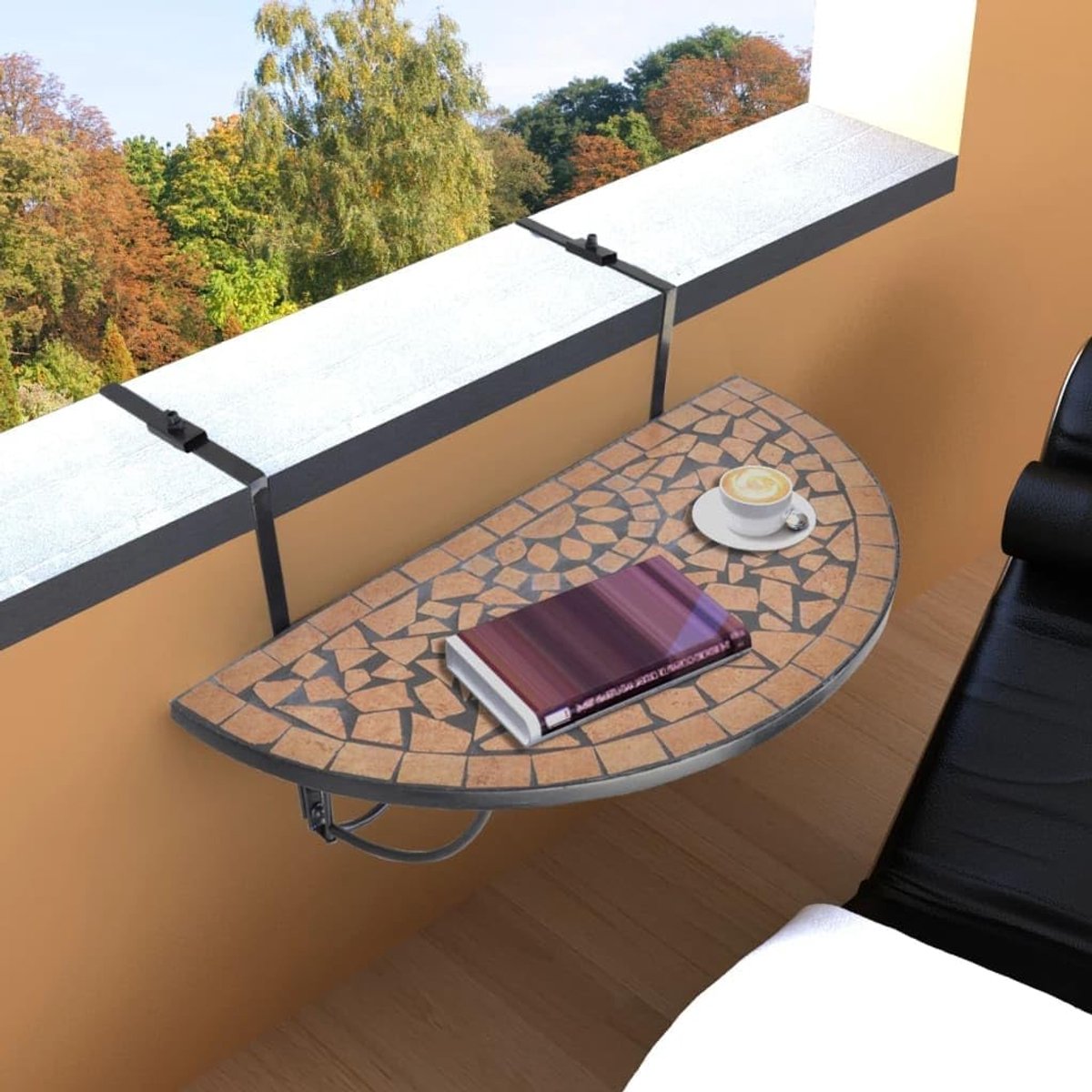 Hangtafel voor balkon, mozaïek, terracotta, eettafel, buitentafel voor terras, tuin, woonkamer, tuin, terras, balkon