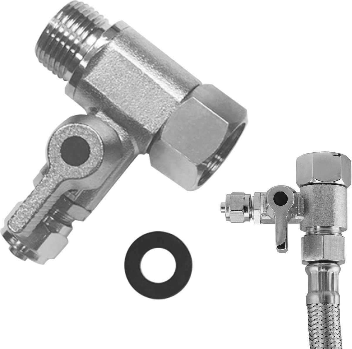 Wateraansluitadapter - 3/8x3/8x1/4" kraanadapter, afsluitventiel adapter voor het aansluiten van 2 apparaten, voor waterfilter/omgekeerde osmose/side-by-side koelkasten