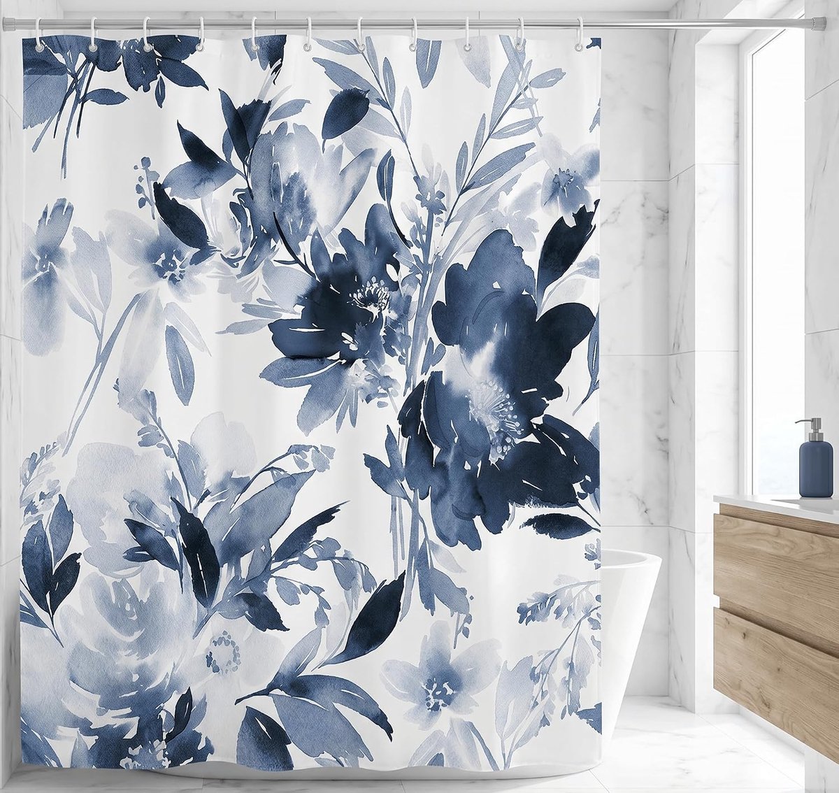 Douchegordijn, zomer patroon aquarel bloem waterdicht anti schimmel stof badgordijnen voor badkamer, 180 cm x 180 cm, blauw