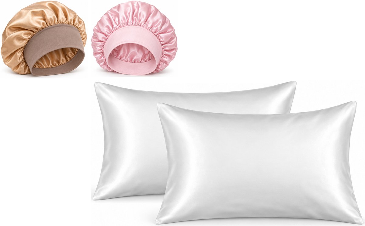 Professor Q Haar- en Slaapset - 2 Kussenslopen Wit 60 x 70 cm - Bonnet Roze - Bonnet Goud