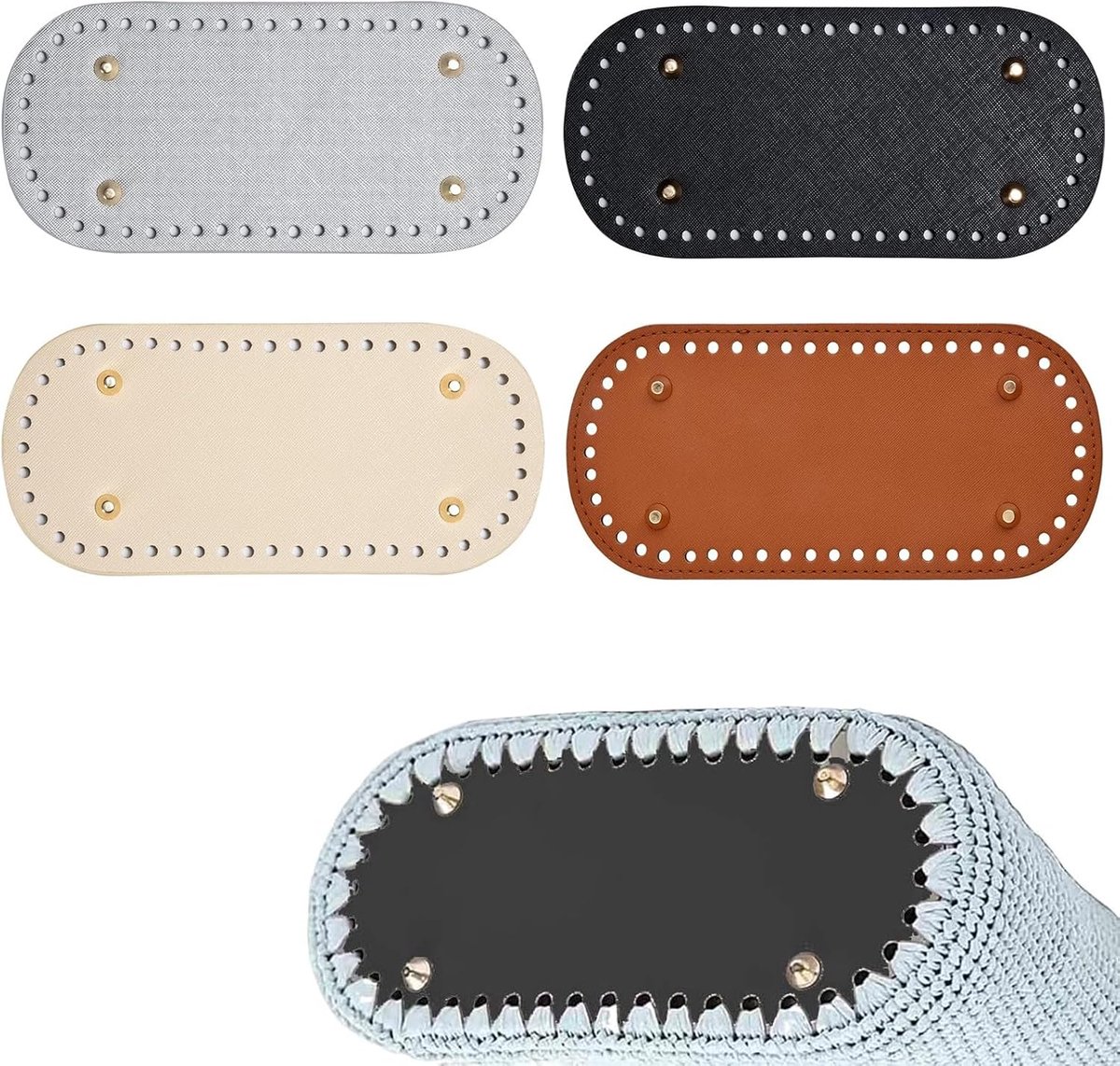4 stuks bodem van kunstleer, 18 x 8 cm, bodem voor haken, kunstleren bodem, bodem van PU-leer, vloervormer, voor handtas, gebreide tas, doe-het-zelf accessoires