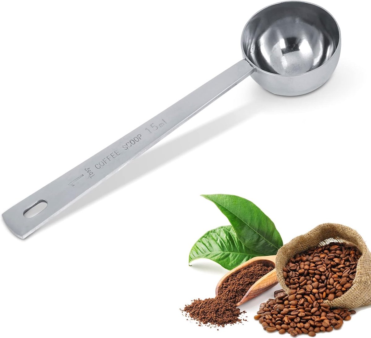 roestvrijstalen maatlepel 15 ml/30 ml met lange steel voor koffie, melkpoeder, thee(15ml)