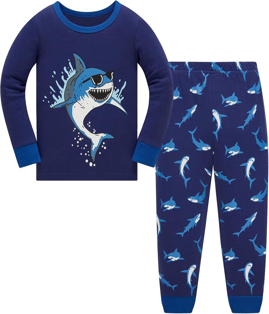 Pyjama voor jongens, dinosaurus, lang, katoen, pyjamasets, tweedelig, voor kinderen en jongeren van 1-12 jaar