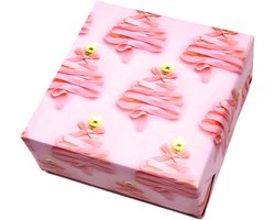 Arkamii, 3 vellen groot roze lint (ND5) kerstinpakpapier 86 x 64 cm