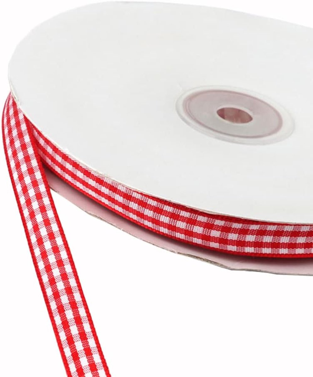 45 m geruite lint lint cadeaulint Vichy boerenkoro linten om te knutselen, stoffen lint, decoratief lint, bogen voor Kerstmis, bruiloft, Valentijnsdag, doop, verjaardag, feest, geschenkverpakking, 25 mm, rood