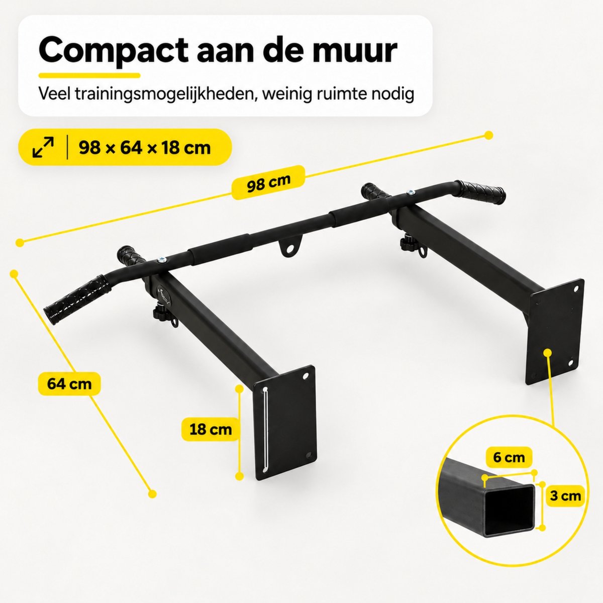 Pull Up Bar - Pull up bar wandmontage - Pull up bar muur - Optrekstang - Thuis Sporten - Bokszak standaard - Bokszak muurbeugel - Pull up station - Belasting 150 Kg - Zwart thumbnail 3