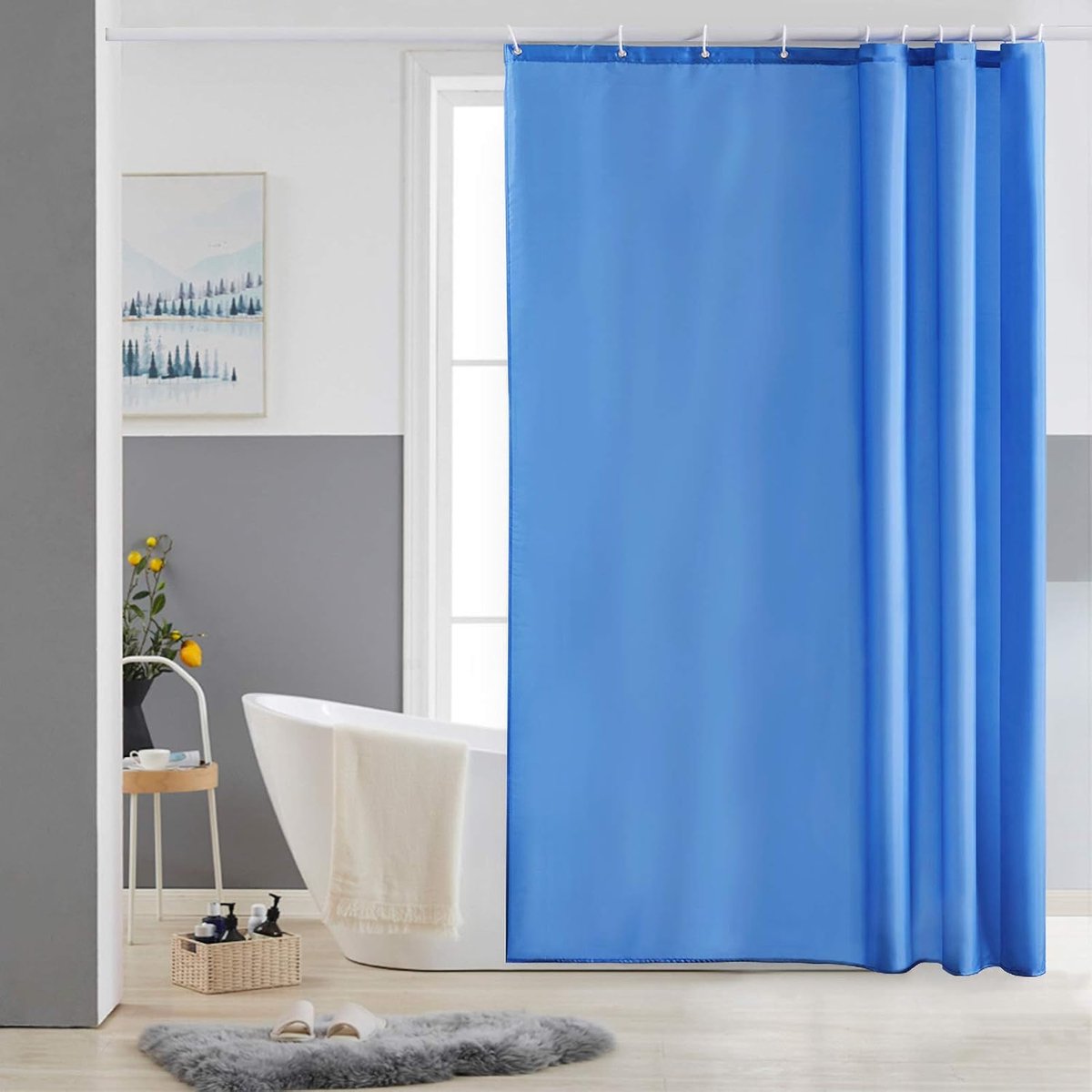 Kleine Douchegordijn Anti Schimmel Polyester Stof Waterdicht Douche Gordijnen Wasbaar Textiel voor Badkuip of De Badkamer 10 Douchegordijnhaken Blauw 150x180cm.