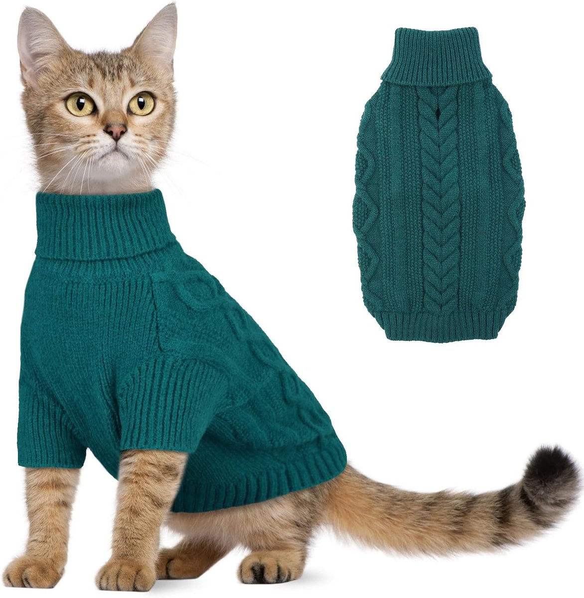 Truien Klein, Gebreide Truien voor Kleine Honden en Katten, Warme Huisdijkleding voor Winter Buiten, Zachte Trui Dikke Jas voor Mini Teckel, Toy Poodle, Pauw Groen S