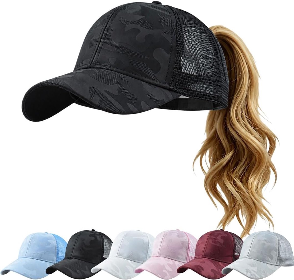Pet, baseballpet, sportmode, snapback, trucker, paardenstaart, sportpet voor paardenstaart, zacht, waterdicht, sneldrogend