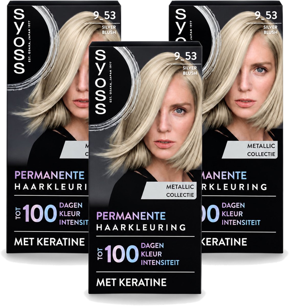 3 x SYOSS - Coloration 9-53 Silver Blush - Haarverf - Grijsdekking - Vermindert Haarbreuk - Voordeelverpakking - 3 stuks