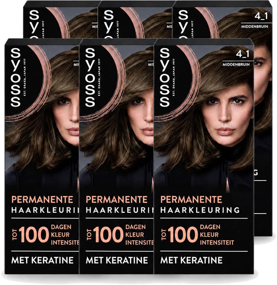6 x SYOSS - Coloration 4-1 Middenbruin - Haarverf - Grijsdekking - Vermindert Haarbreuk - Voordeelverpakking - 6 stuks