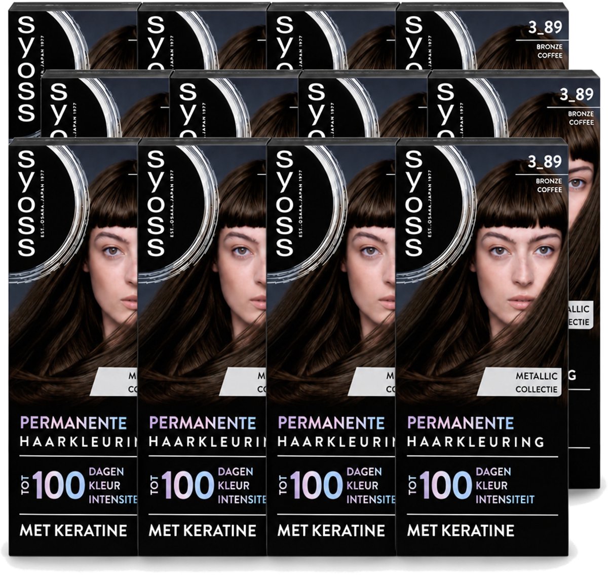 12 x SYOSS - Coloration 3-89 Bronze Coffee - Haarverf - Grijsdekking - Vermindert Haarbreuk - Voordeelverpakking - 12 stuks