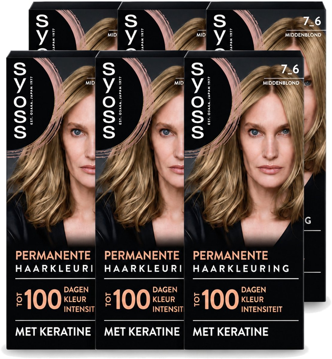 6 x SYOSS - Coloration 7-6 Middenblond - Haarverf - Grijsdekking - Vermindert Haarbreuk - Voordeelverpakking - 6 stuks