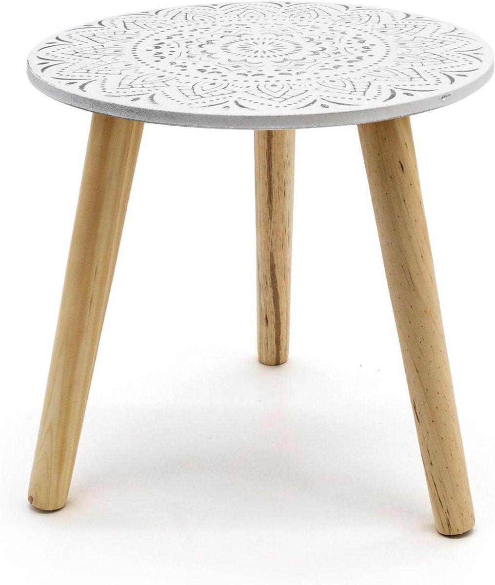 Kleine bijzettafel 30x30 cm - wit/natuur met decor salontafel