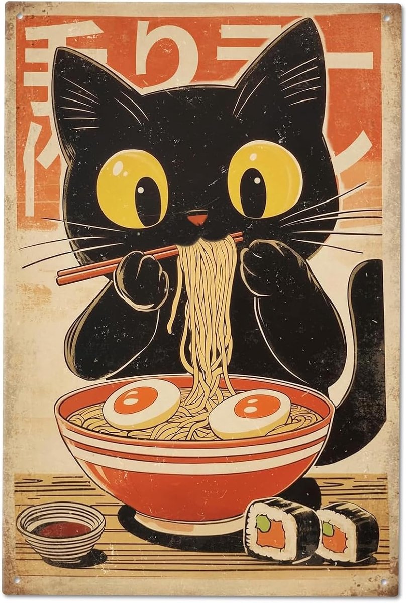 blikken bord Japan kat, decoratie keuken koffiehuis 20×30cm