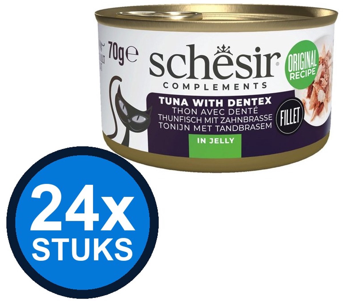 24x Schesir Complements Tonijn met Tandbrasem in Gelei - Aanvullend Kattenvoer - 70g