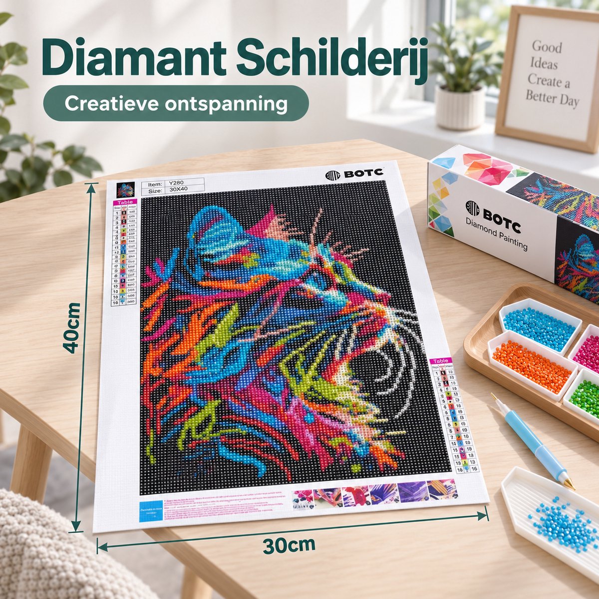 BOTC Diamond Painting Volwassenen - Diamond Painting Kinderen - Diamond Painting Pakket Volledig - Kat - 30x40CM — afbeelding 2