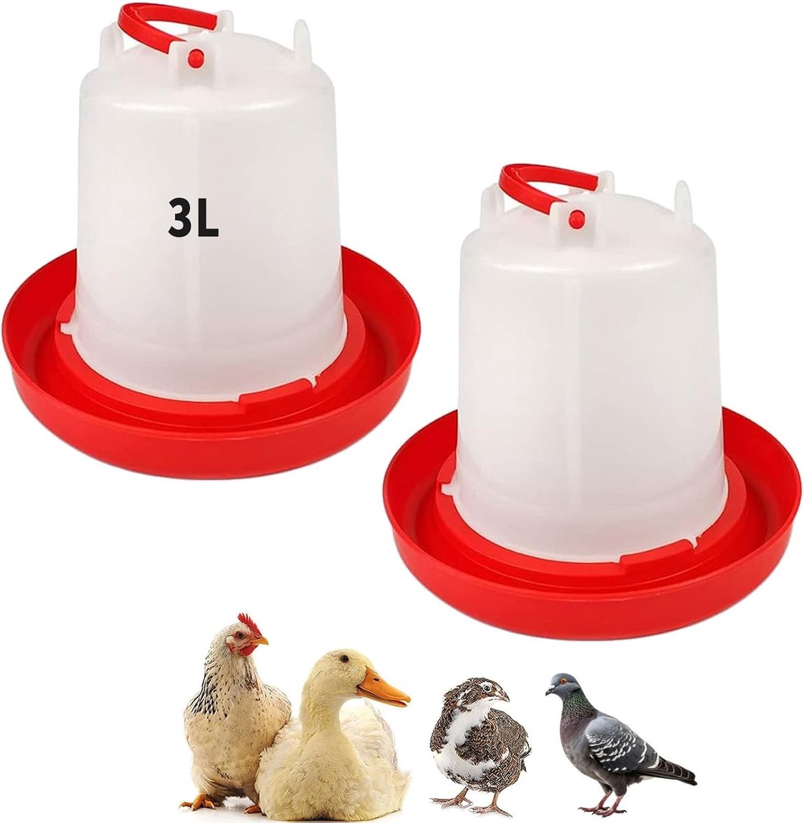 2-Pack 4L Watervoorziening voor Kippen en Ganzen - Grote Capaciteit Drinker Set voor Pluimvee, Eendjes en Kalkoenen, Ideaal voor de Kippenren