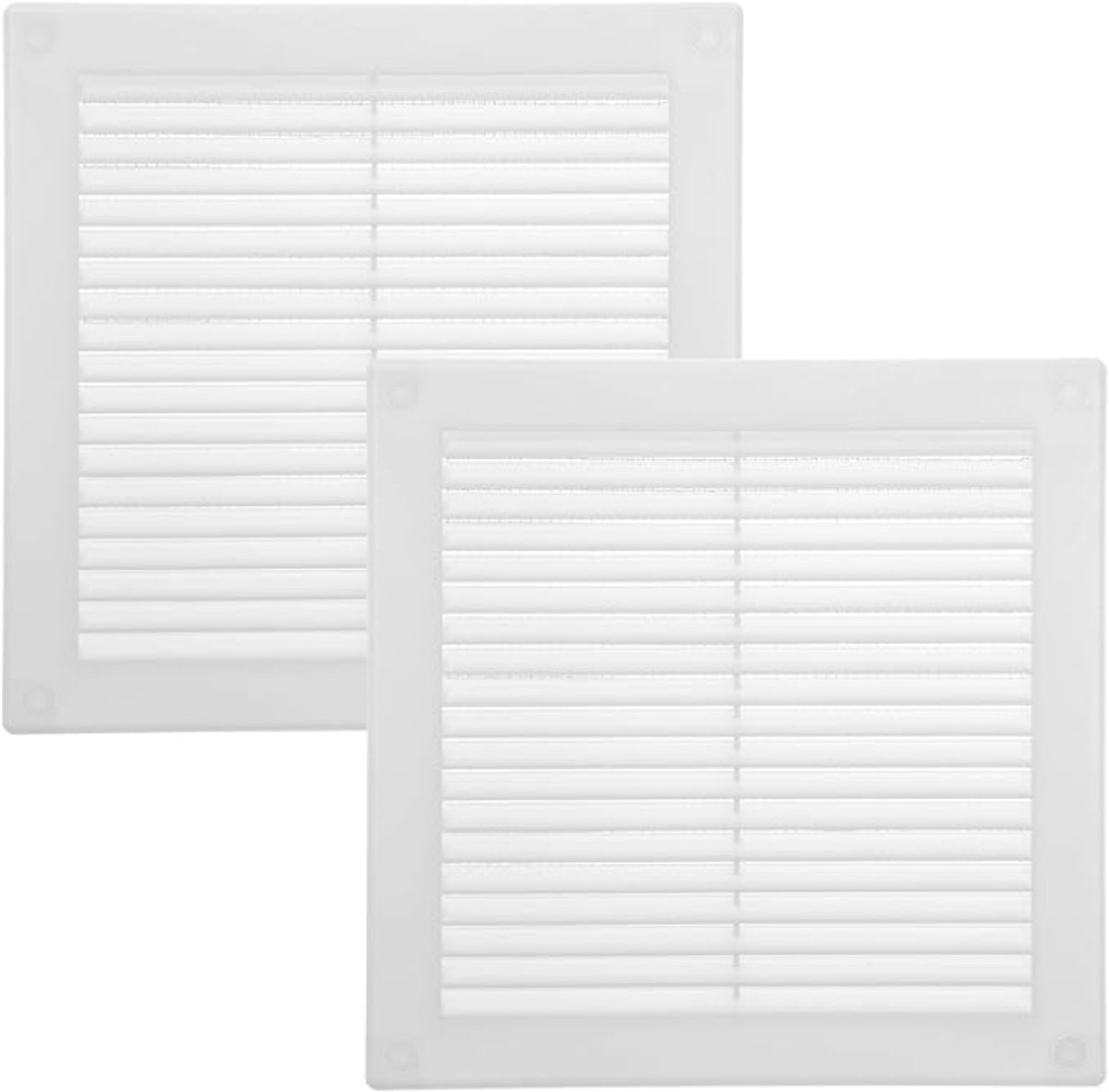 Ventilatierooster 200x200 mm, wit, 2 stuks, vierkant, met vliegengaas en lamellen