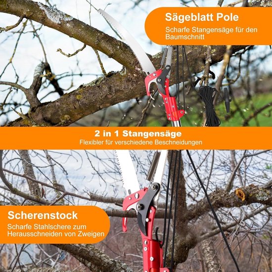 Takkenschaar 9m - Telescopische Snoeischaar - Hoge Takken Snoeien - Lichtgewicht Glasvezel - 9 Meter Bereik - Oranje — afbeelding 4