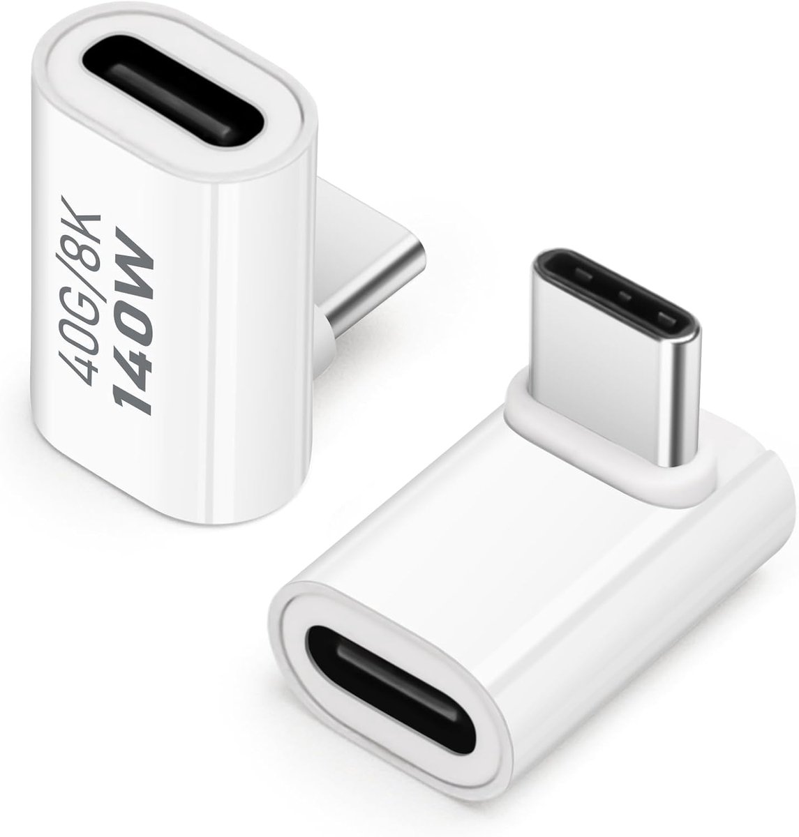 USB C-adapter 40 Gbit/s (2 stuks), USB C-stekker naar aansluiting, 90 graden rechte hoek USB C 4.0 adapteraansluiting, compatibel met iPhone 15, Samsung, MacBook