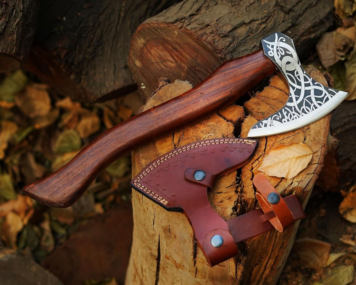 Handgemaakt, jacht, camping, outdoorbijl, Scandinavische camping-survivalbijl, 1095 koolstofstaal, palissandergreep, kerstcadeau-idee (Ragner bijl 5)