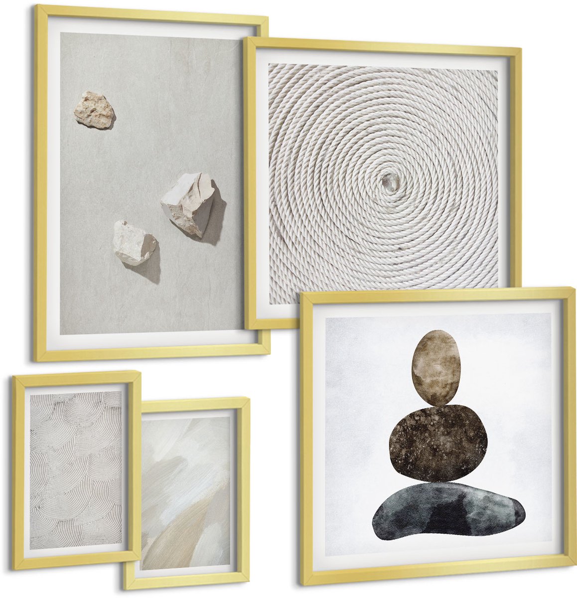 Coloray 5-Delige Schilderij Set - Zandstenen En Moderne Verftexturen - 50 x 50 cm, 20 x 30 cm En 40 x 60 cm - Decoratieve Muurdecoratie - Slaapkamer - Wanddecoratie