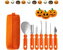 Pompoen snijgereedschap - Halloween Pompoen Snijmes - Halloween Pompoenmes - 7 stuks Pompoensnijset - Voor volwassenen en kinderen - Voor het uitsnijden van pompoenen fruit - Wordt geleverd met opbergtas