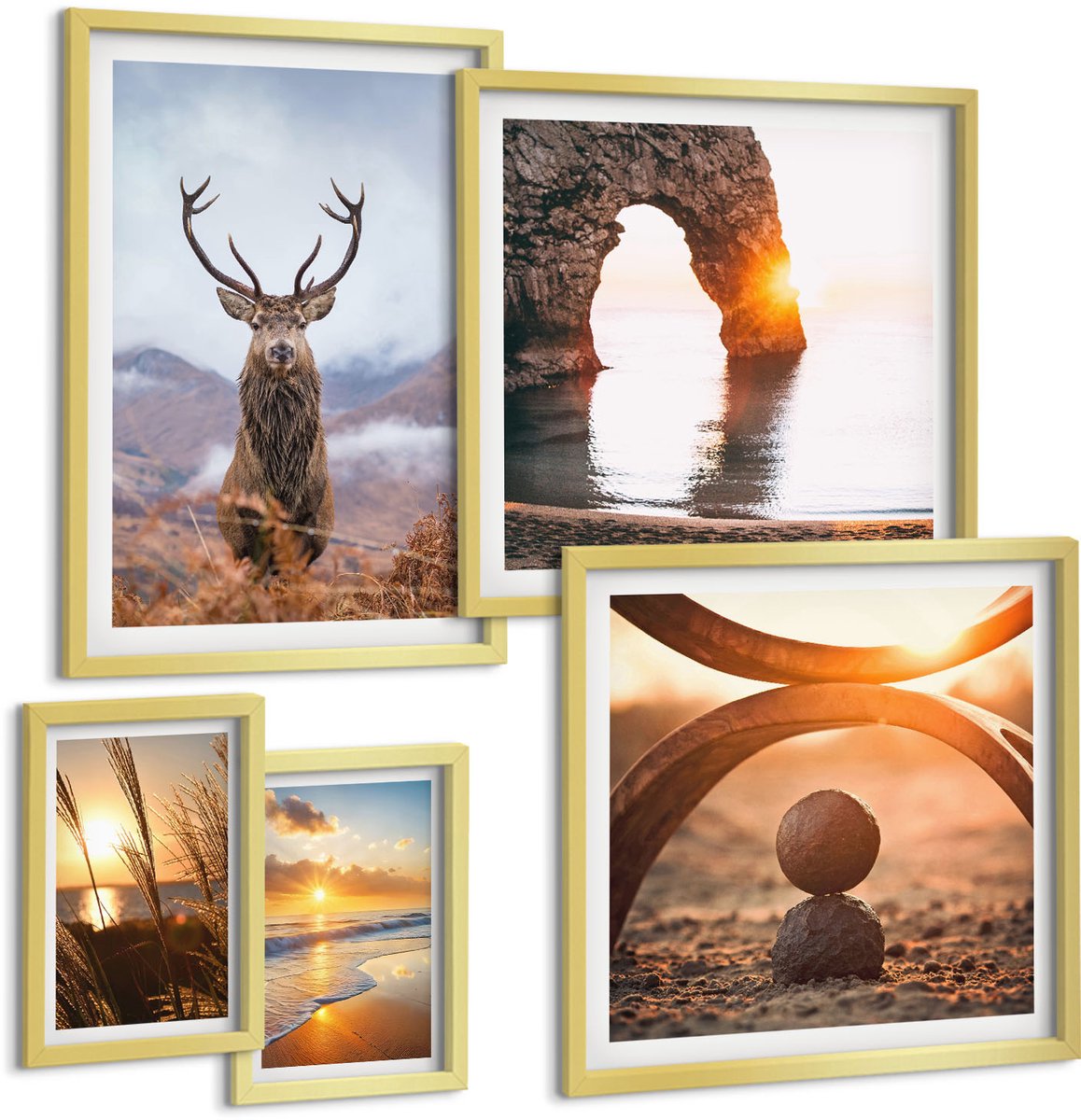Coloray 5-Delige Schilderij Set - Natuur En Wilde Dieren In Een Harmonieuze Omgeving. - 50 x 50 cm, 20 x 30 cm En 40 x 60 cm - Wanddecoratie - Woonkamer Decoratie - Moderne Wanddecoratie