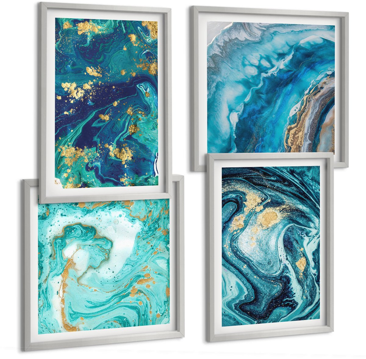 Coloray 4-Delige Schilderij Set - Decoratieve Abstracties Van Gemorste Verf - 40 x 40 cm En 40 x 60 cm - Muurdecoratie - Wanddecoratie - Slaapkamer
