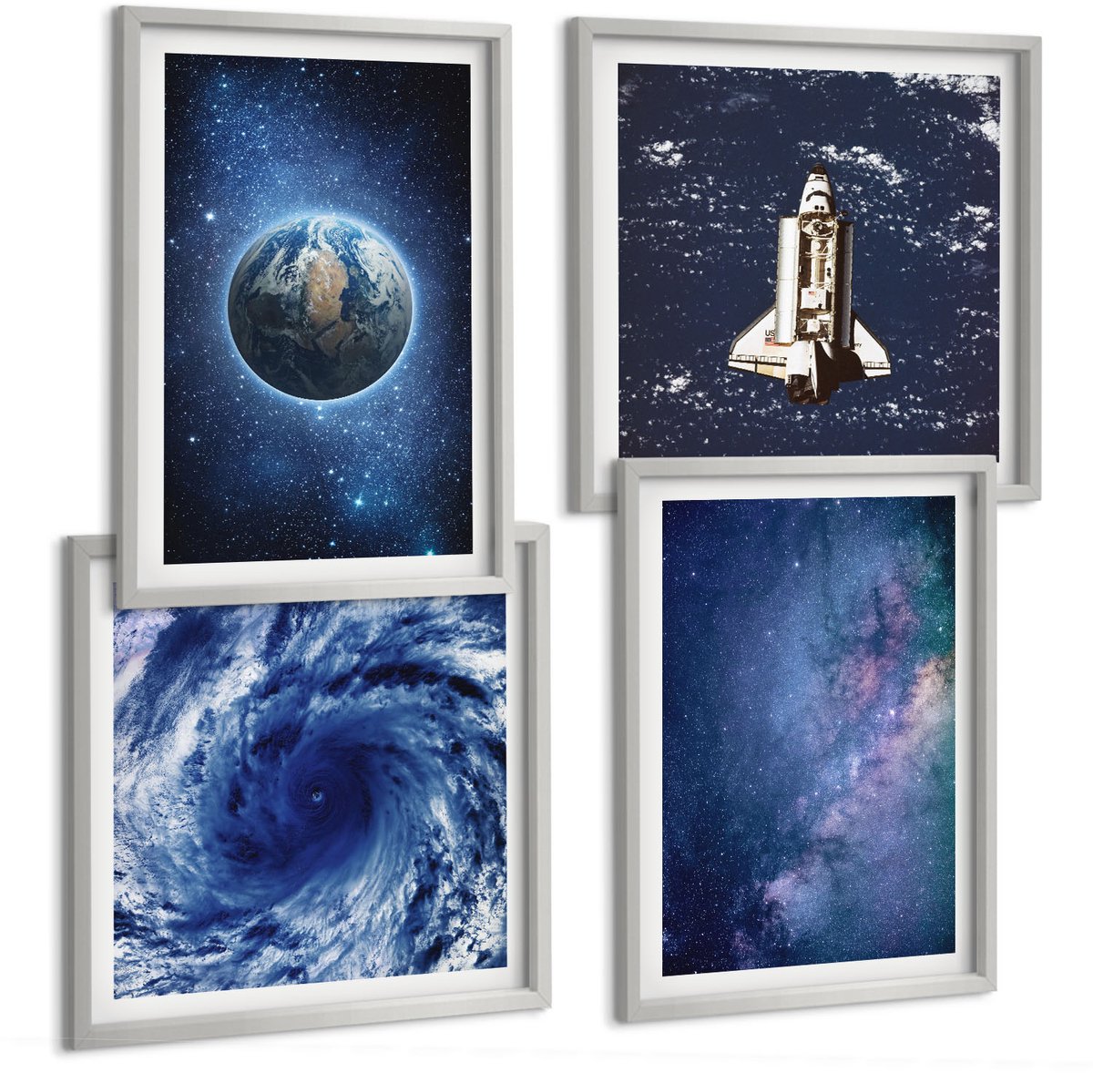 Coloray 4-Delige Schilderij Set - Aarde In Een Ruimtestorm En Sterrenstelsel - 40 x 40 cm En 40 x 60 cm - Wanddecoratie - Schilderijen Set - Interieur - Decoratieve Schilderijen