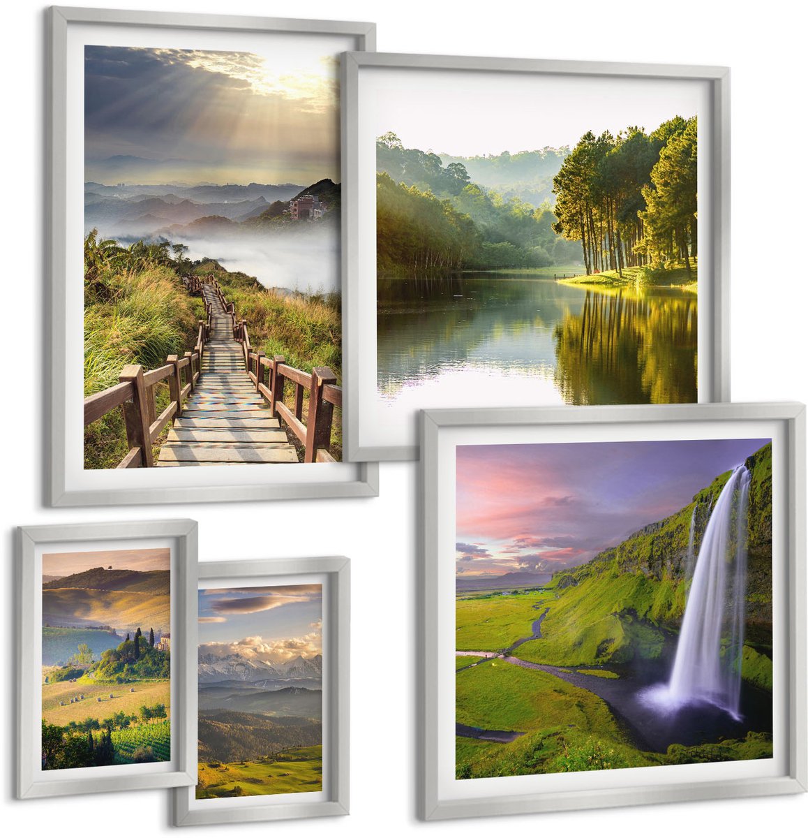 Coloray 5-Delige Schilderij Set - Groene Bladeren Van Tropische Planten, Aquarelverf - 20 x 30 cm - Decoratieve Muurdecoratie - Slaapkamer - Stijlvolle Muurdecoratie