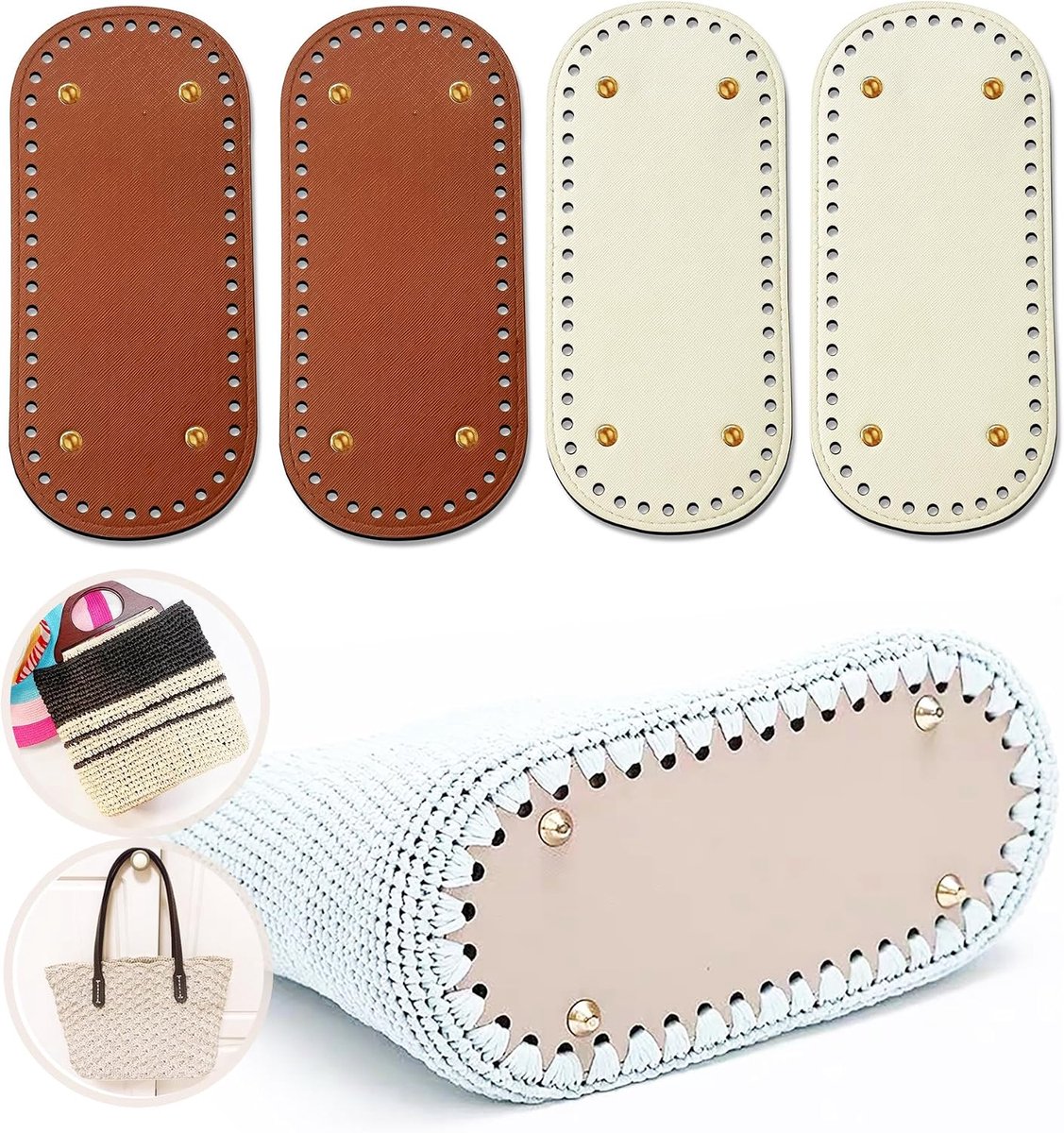 4 stuks tas bodem bodem, 22×10 cm Gehaakte Tas Bodem, tas bodem bodem haak ovale, tas bodem PU lederen, Ovale Tas Bodem, voor doe-het-zelf Handtas Schoudertas Portemonnee Maken Accessoires (2 kleuren)