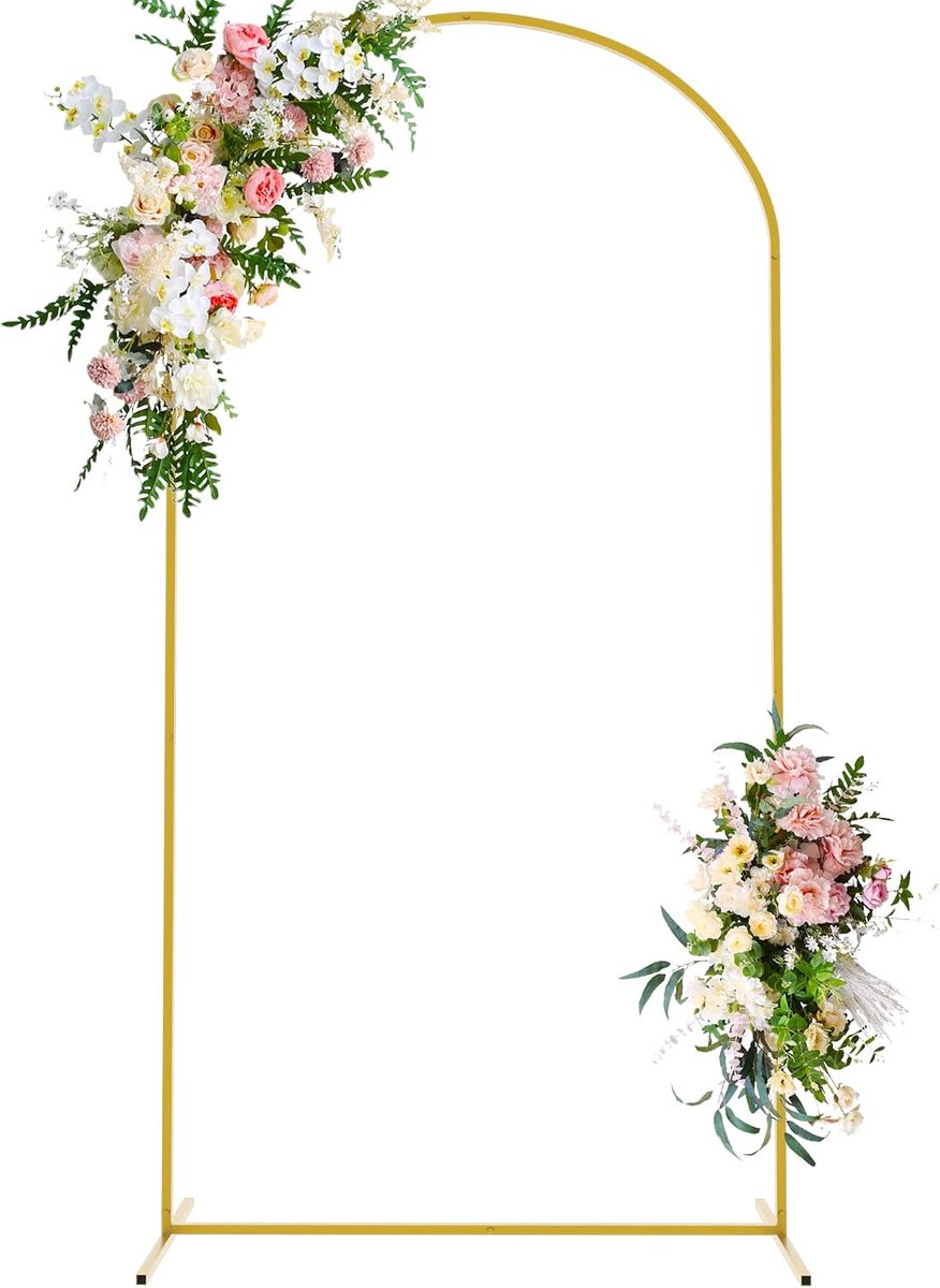 Bruiloftsboog achtergrondstandaard van 219 cm, boogachtergrondstandaard, goudkleurig metalen ballonboog voor huwelijksceremonie, verjaardagsfeestje, babyshower, tuin, bloemenboog decoratie