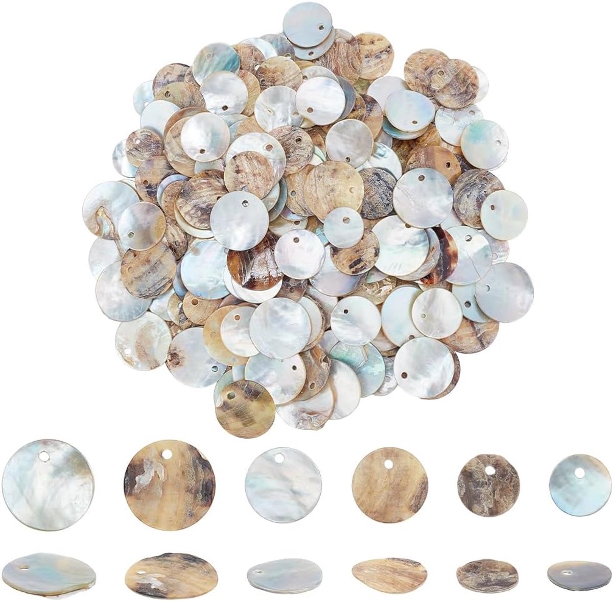 Dailygoods- Schelpkralen 240 Stuks - Natuurlijke Parel - Platte Ronde Bedels - Voor Oorbellen/Sieraden Maken - Ideaal voor Decoratie - 0,4/0,5 Inch