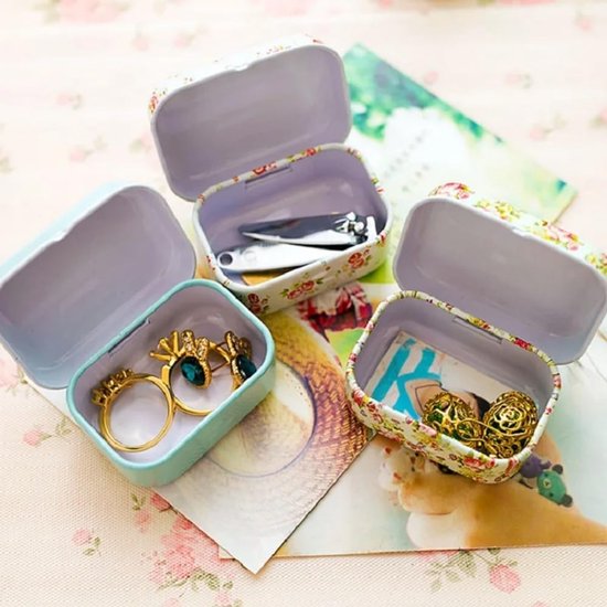8 stuks blikken container rechthoekige kleine blikken doos metalen lege scharnierende blikken lege blikken basisbenodigdheden blikken voor snoep sieraden, 6 x 4 x 2,5 cm (bloemen 02) — afbeelding 2