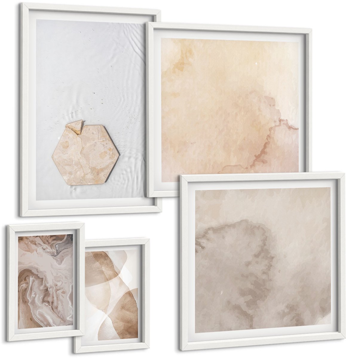 Coloray 5-Delige Schilderij Set - Abstracte Vormgeving Geïnspireerd Door De Natuur. - 50 x 50 cm, 20 x 30 cm En 40 x 60 cm - Schilderijen Set - Wanddecoratie - Woonkamer - Woonkamer Decoratie