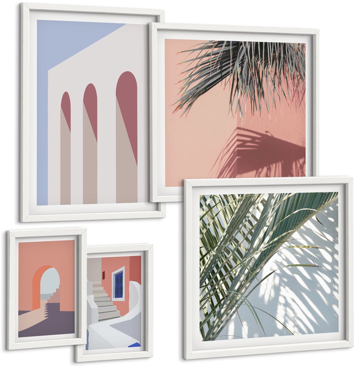 Coloray 5-Delige Schilderij Set - Illustraties Van Stedelijke Architectuur In Minimalistische Stijl - 50 x 50 cm, 20 x 30 cm En 40 x 60 cm - Wanddecoratie - Schilderijen Set - Interieur - Muurdecoratie