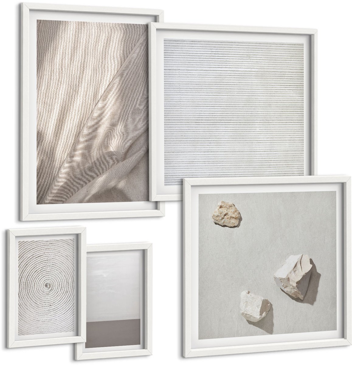 Coloray 5-Delige Schilderij Set - Verfijnde Natuurlijke Texturen In Boho-Stijl - 50 x 50 cm, 20 x 30 cm En 40 x 60 cm - Wanddecoratie - Moderne Interieurdecoratie - Woonkamer Decoratie