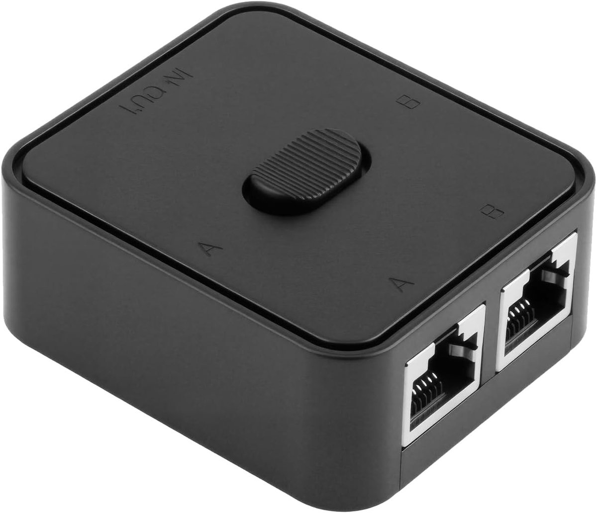 1 tot 2, RJ45 switch, 2 poorten 1000 Mbps netwerk LAN splitter kabelsplitter Cat5/5e/6/7/8, Gigabit Network Ethernet voor computers, routers, tv's, hub, schakelaar