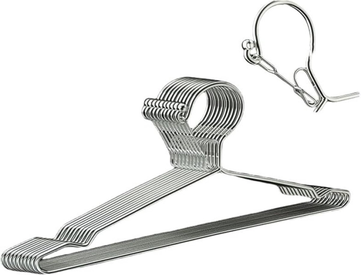 PolkaHome Draadkleerhangers 10 stuks - 4 mm RVS - Winddicht - Zilver