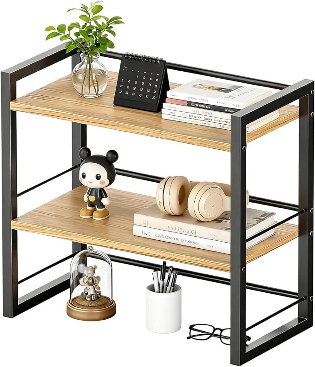 PolkaHome Bureau-organizer van hout met zwart metalen frame