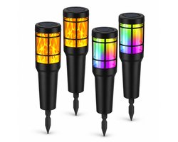 VibeXpert - Set van 4 Solar Tuinlampen met Vlam Effect en RGB - LED Tuinverlichting op Zonne-energie - Sfeerverlichting Buiten voor Tuin of pad