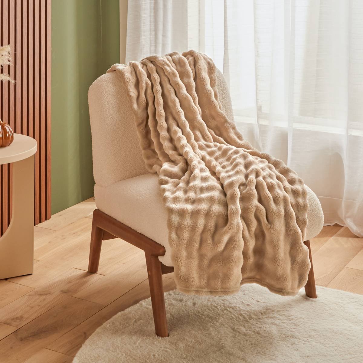 Atmosphera Créateur d'intérieur® Zephy-plaid 180 x 230 cm, beige imitatiebont Moccha