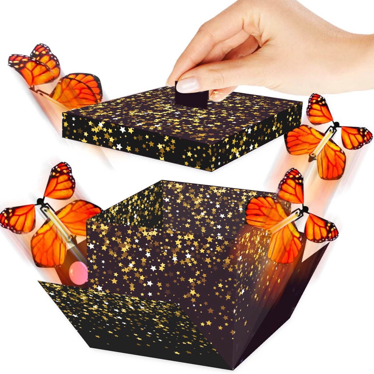 Cadeaudoos - Explosion Box - 1 stuk - 13*12.8*12.8cm - Inclusief 4 fladderende vlinders - Geschenkdozen - Unieke Geschenkdoos - Explosie box - Foto Doos - Knutselen - voor bruiloft, verjaardag, jubileum